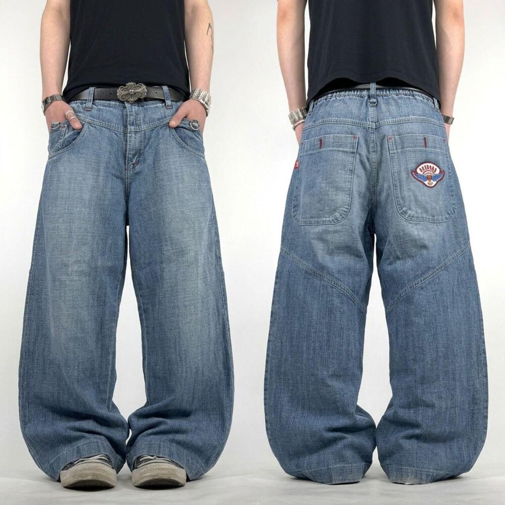 Vintage y2k embroidered faded archive baggy wide leg skater cyber jeans